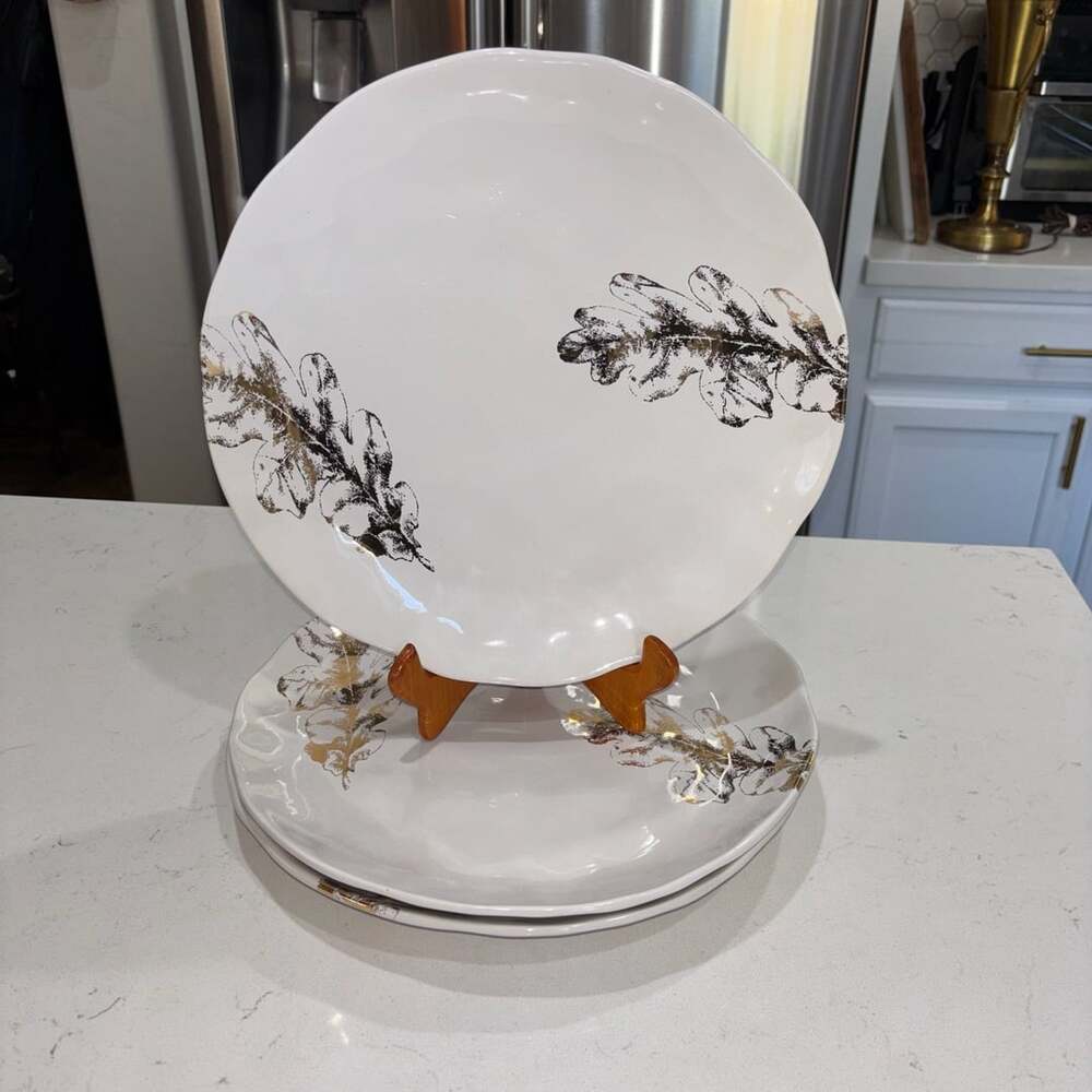 Arlington Designs Gold Gilt Leaves Ceramic Serving Platters Set Of 3